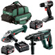 Набір акумуляторних інструментів Metabo: болгарка W 18 L BL 9-125, дриль-шурупокрут BS 18 BL, перфоратор KH 18 LTX 24, 2 акб 18V 4 Ah, з/п SC 36 в сумці