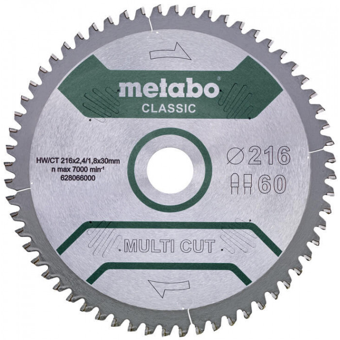 Пильный диск Metabo Multi Cut Classic 216х30 мм, Z60 FZ/TZ 5° NEG в блистере